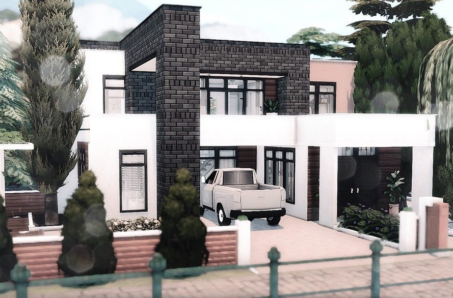 10 Beautiful Sims 4 Starter Homes (No CC) 23 Sims 4 Cozy Modern Starter Home No CC Exterior 1