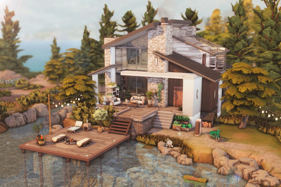 nodern sims 4 cabin by the lake no cc