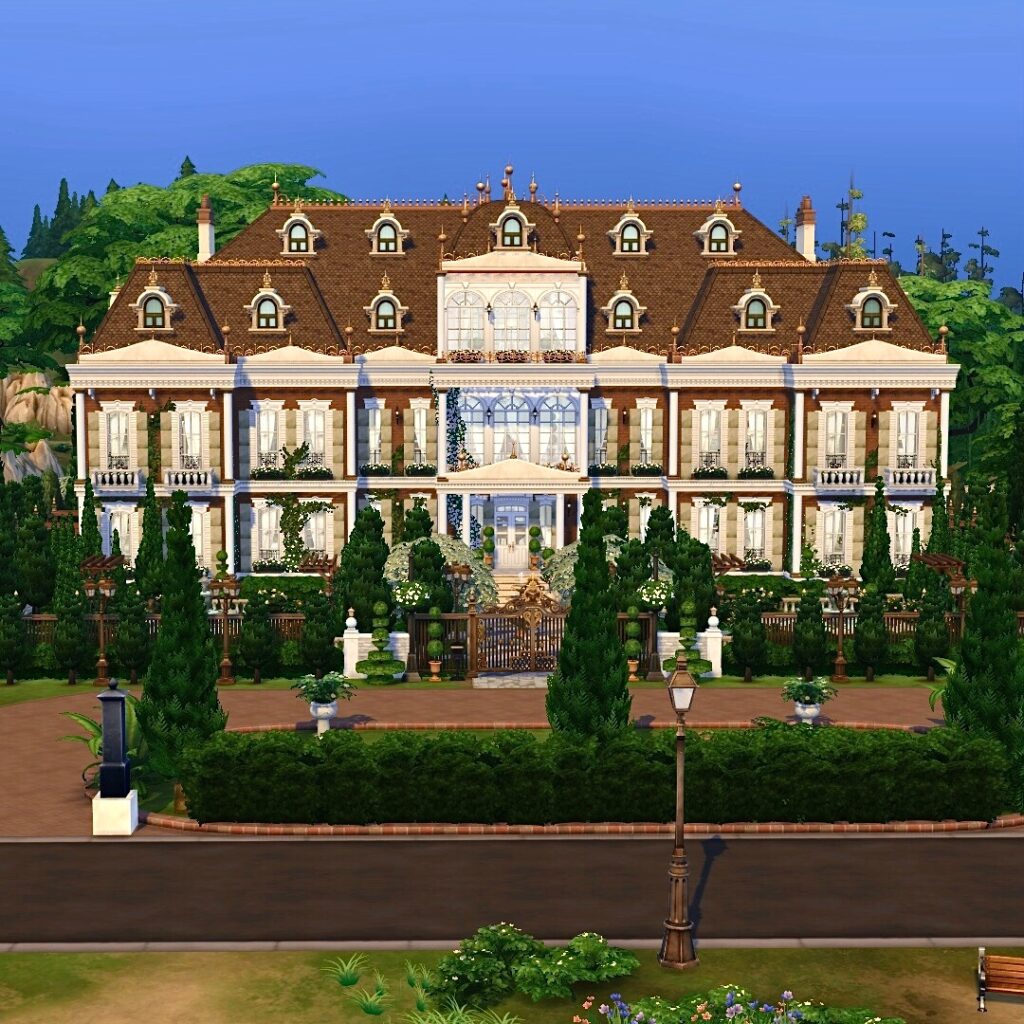 Sims 4 castle build no CC with large estate grounds