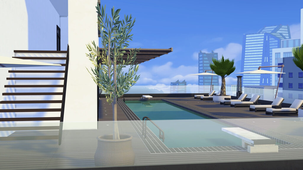 sims 4 rooftop pool and gym no cc