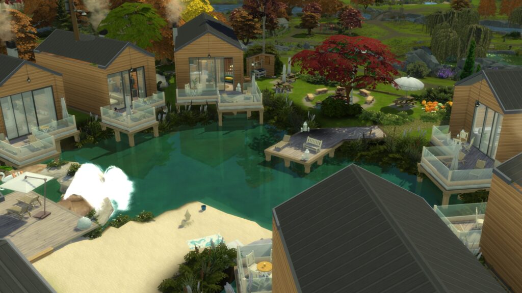 Sims 4 residential rental cabin builds no CC with forest surroundings