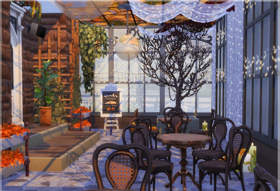 10 Sims 4 Cafes Perfect for Dates & Everyday Gameplay (No CC) 17 sims 4 cozy bookstore cafe outdoor seating no cc