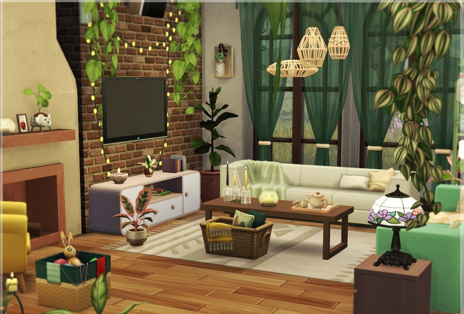 sims 4 cozy greenhouse home living room no cc