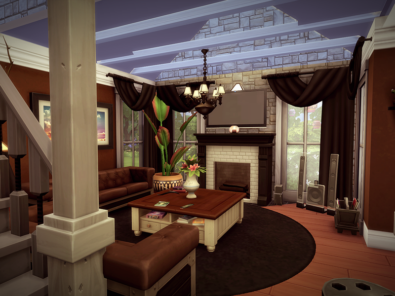 sims 4 cozy two story family home living room no cc