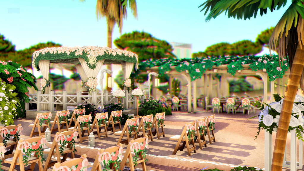 Sims 4 Wedding Venues That Feel Like a Dream (No CC) 25 Sims 4 romantic wedding venue no CC with scenic backdrop