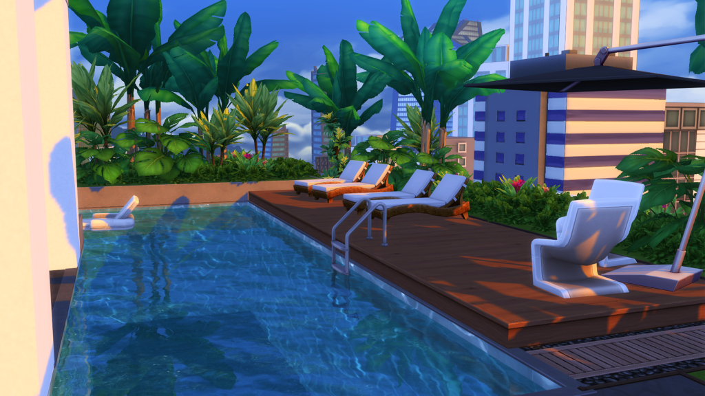 Sims 4 Penthouse Apartments That Feel Like Luxury Living (No CC) 27 Sims 4 penthouse build no CC with bright and airy layout