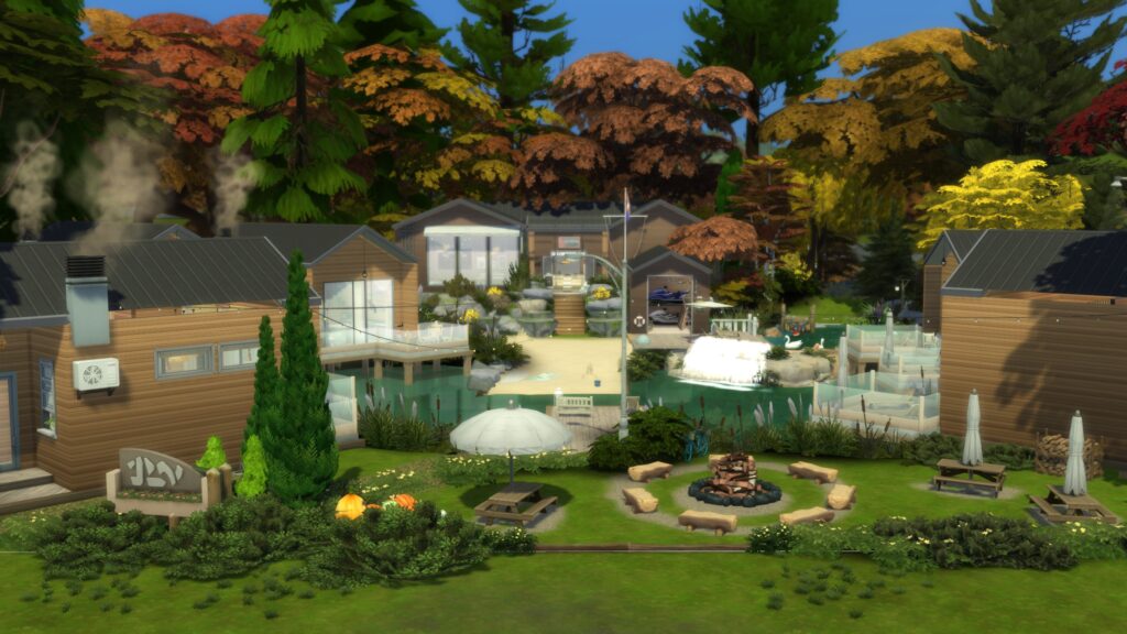 Sims 4 cozy cabin builds no CC surrounded by nature