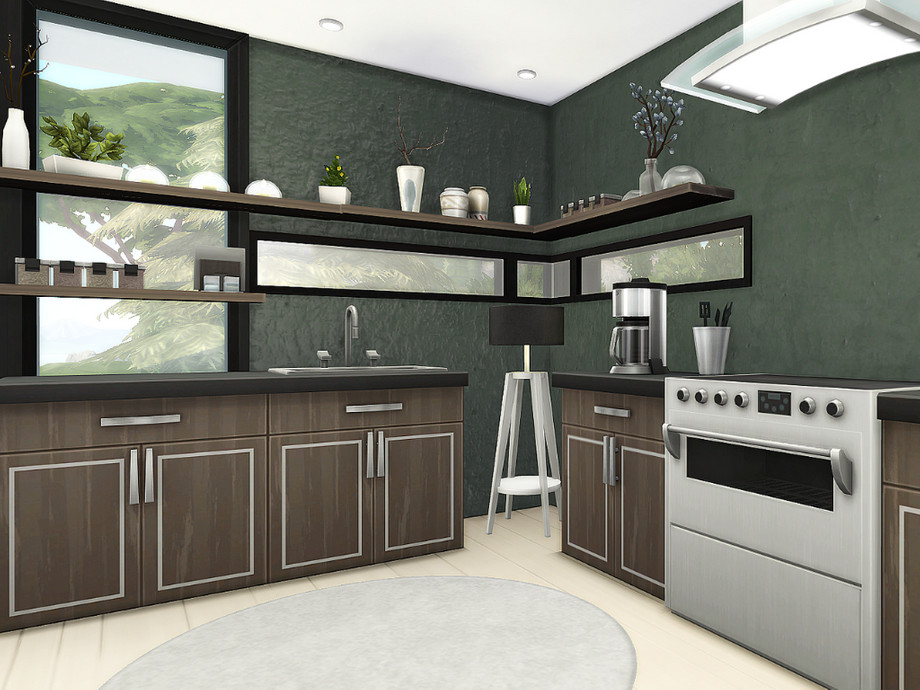 sims 4 modern lake house kitchen no cc