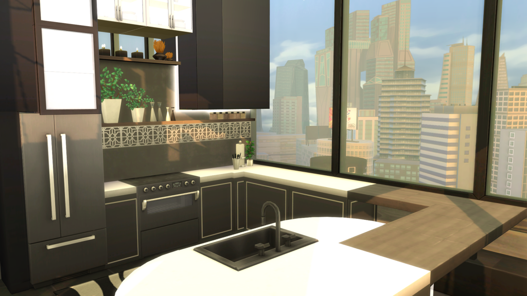 Sims 4 Penthouse Apartments That Feel Like Luxury Living (No CC) 4 Sims 4 penthouse build no CC with city skyline view