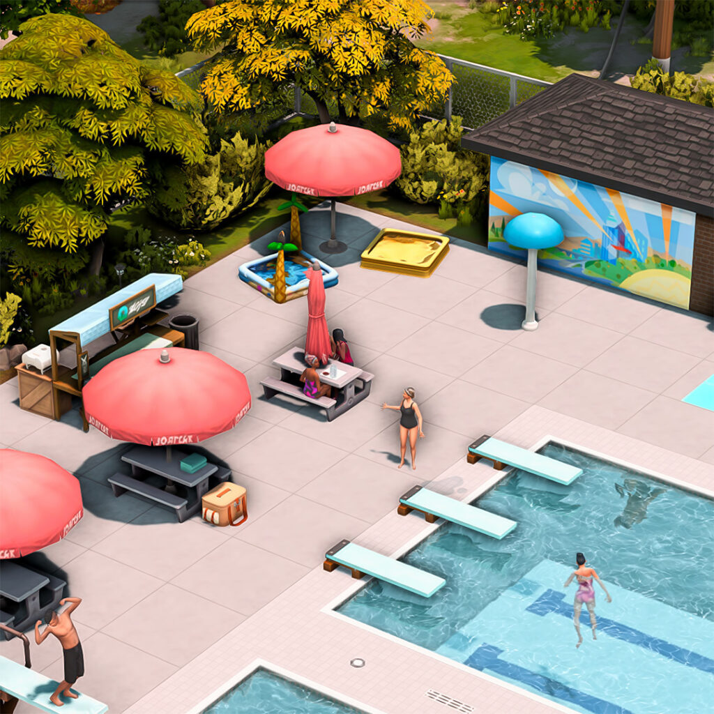 10 Sims 4 Parks & Outdoor Builds Your Sim Will Actually Visit (No CC) 23 sims 4 community pool lot with picnic tables no cc