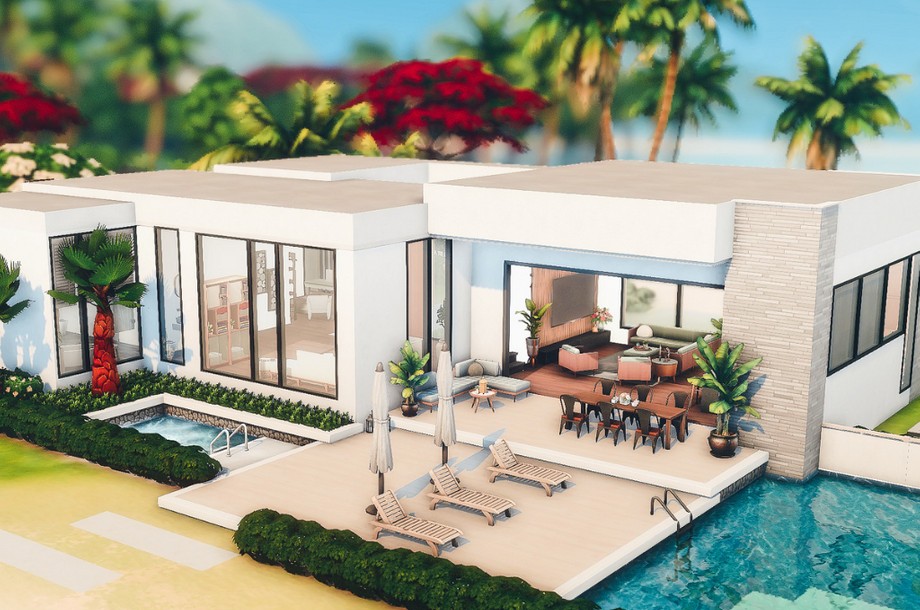 10 Beautiful Sims 4 Vacation Homes (No CC) 22 sims 4 tropical family beach home no cc 2
