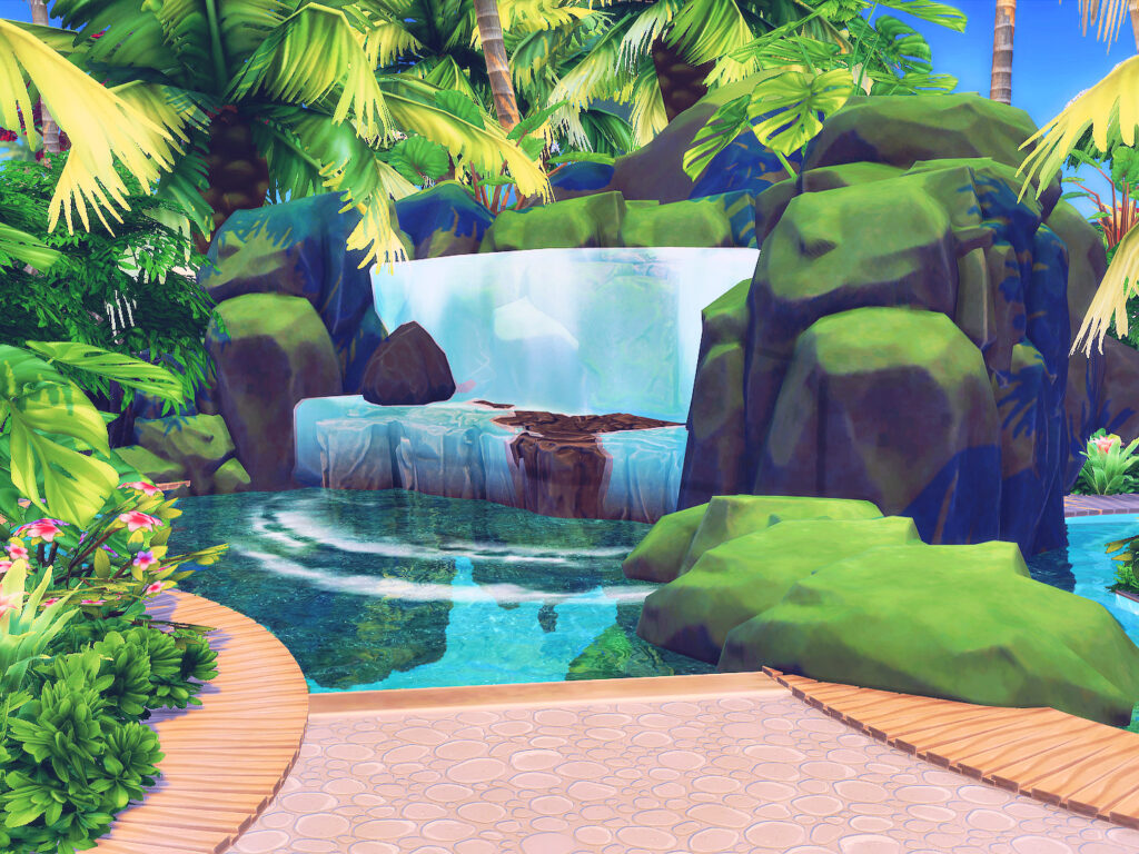 10 Sims 4 Parks & Outdoor Builds Your Sim Will Actually Visit (No CC) 4 sims 4 waterfall at waterpark no cc