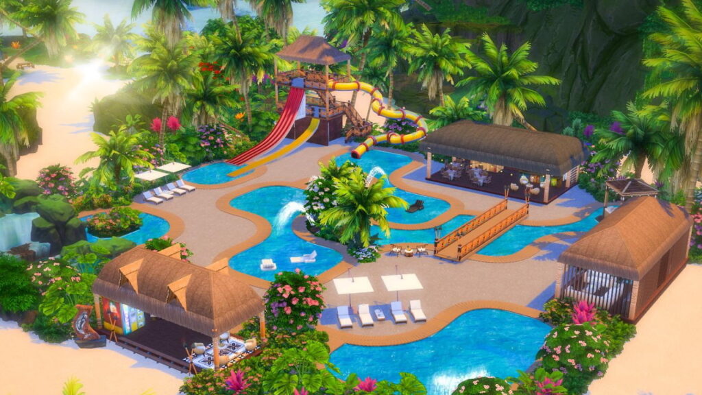 10 Sims 4 Parks & Outdoor Builds Your Sim Will Actually Visit (No CC) 5 sims 4 waterpark with waterslides and pool no cc