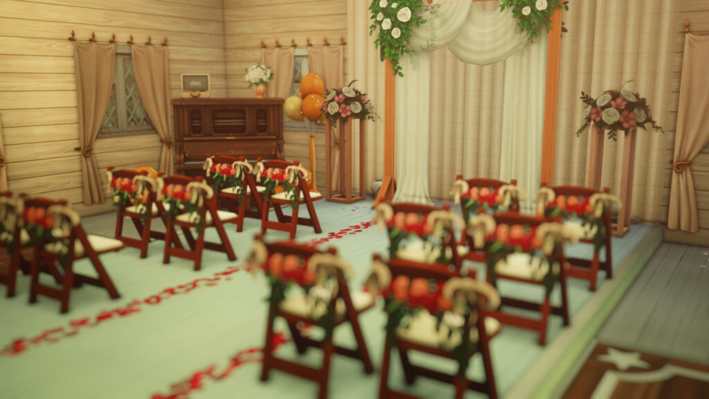Sims 4 Wedding Venues That Feel Like a Dream (No CC) 19 Sims 4 garden wedding build no CC with flowers and lights
