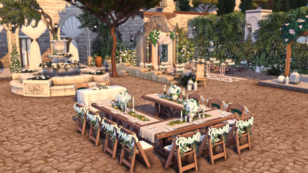 Sims 4 Wedding Venues That Feel Like a Dream (No CC) 44 Sims 4 wedding venue no CC with dreamy outdoor setup