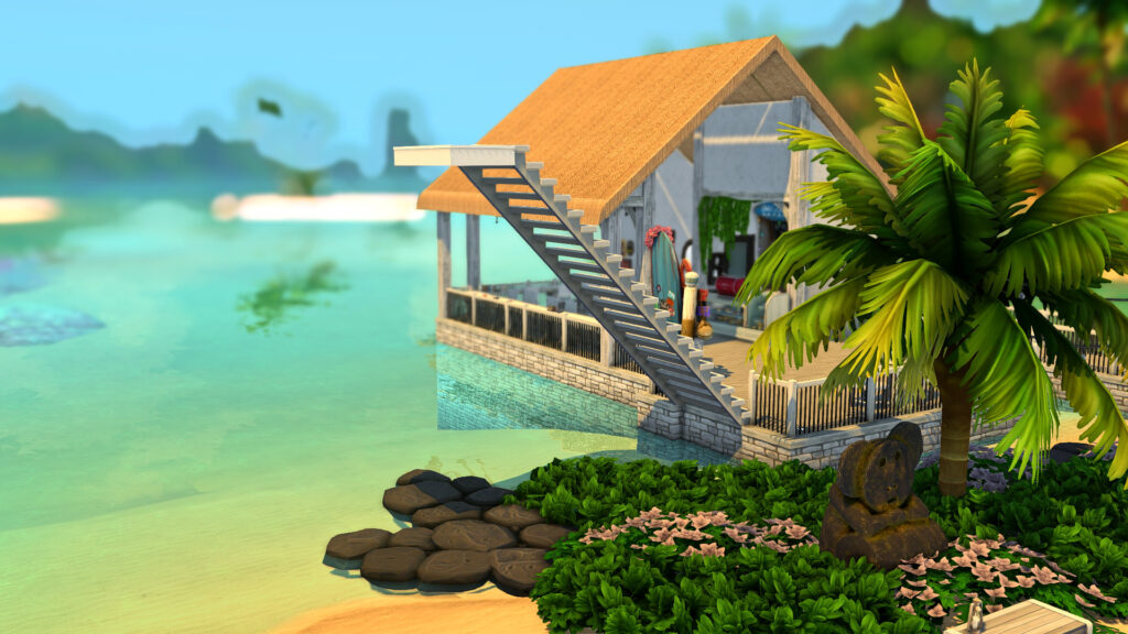 10+ Sims 4 Cafe Builds That Make Your Save Feel Alive (No CC) 3 sims 4 beach cafe no cc