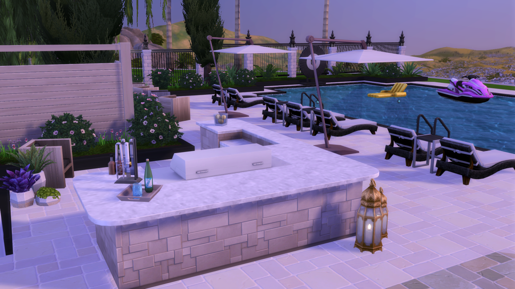 Sims 4 Celebrity Mansions for Your Rich & Famous Sims (No CC) 4 sims 4 celebrity mansion no cc outdoor pool lounge area.jpg