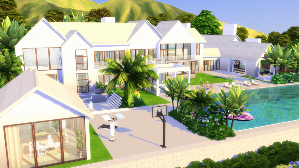 Sims 4 Celebrity Mansions for Your Rich & Famous Sims (No CC) 16 sims 4 celebrity mansion no cc poolside entertainment area.jpg