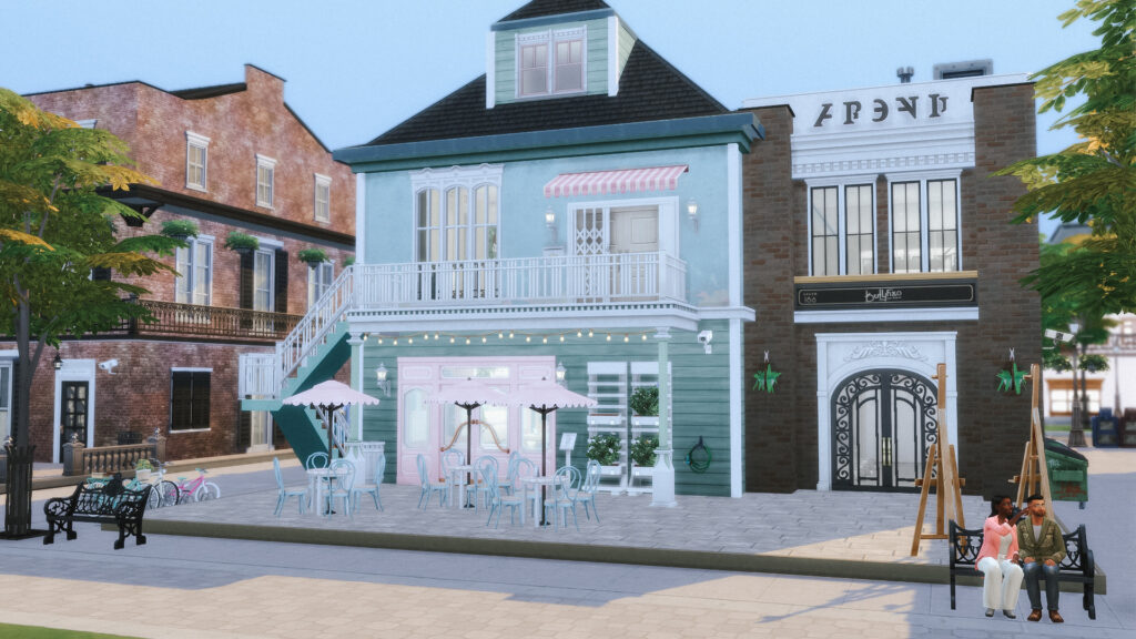 10+ Sims 4 Cafe Builds That Make Your Save Feel Alive (No CC) 39 sims 4 fancy cafe exterior no cc