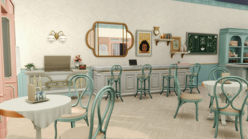 10+ Sims 4 Cafe Builds That Make Your Save Feel Alive (No CC) 38 sims 4 fancy cafe interior no cc