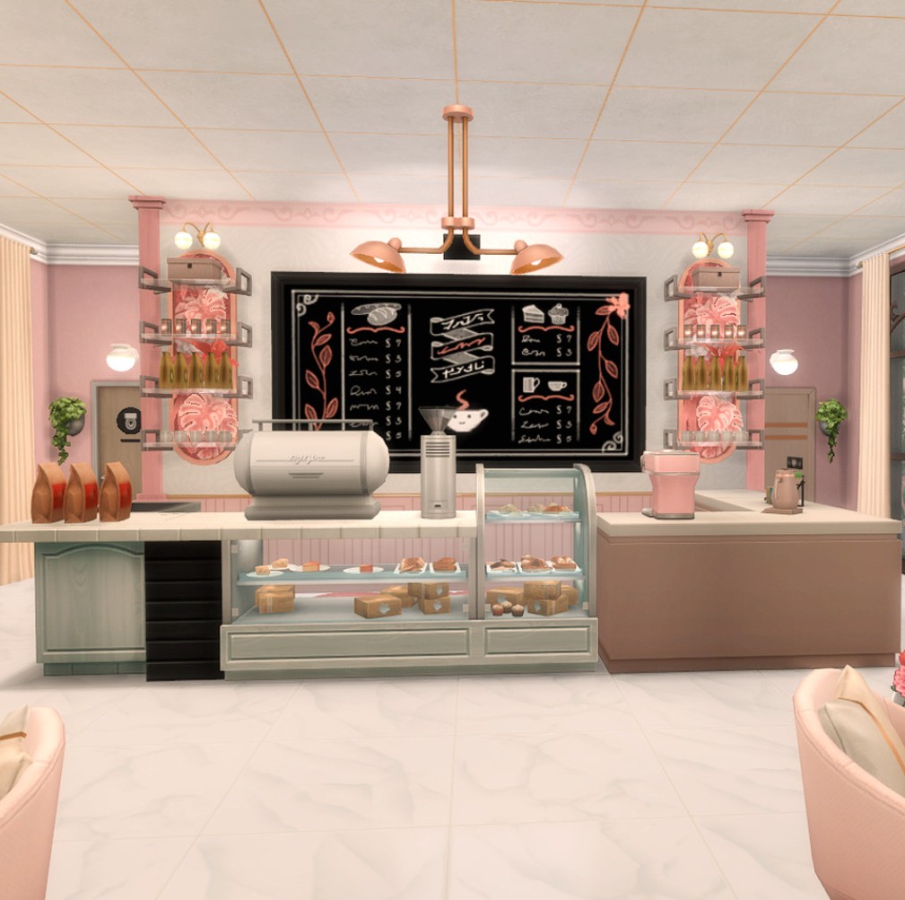 10+ Sims 4 Cafe Builds That Make Your Save Feel Alive (No CC) 12 sims 4 girly cafe no cc