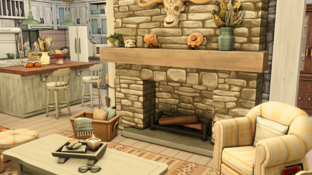 Sims 4 Ranch Homes for Country Living (No CC) 36 sims 4 horse ranch living room build no cc