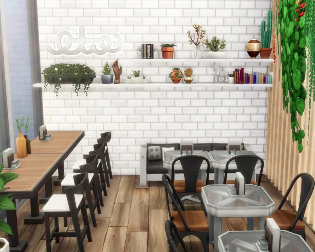 10+ Sims 4 Cafe Builds That Make Your Save Feel Alive (No CC) 28 sims 4 modern cafe comfy interior no cc