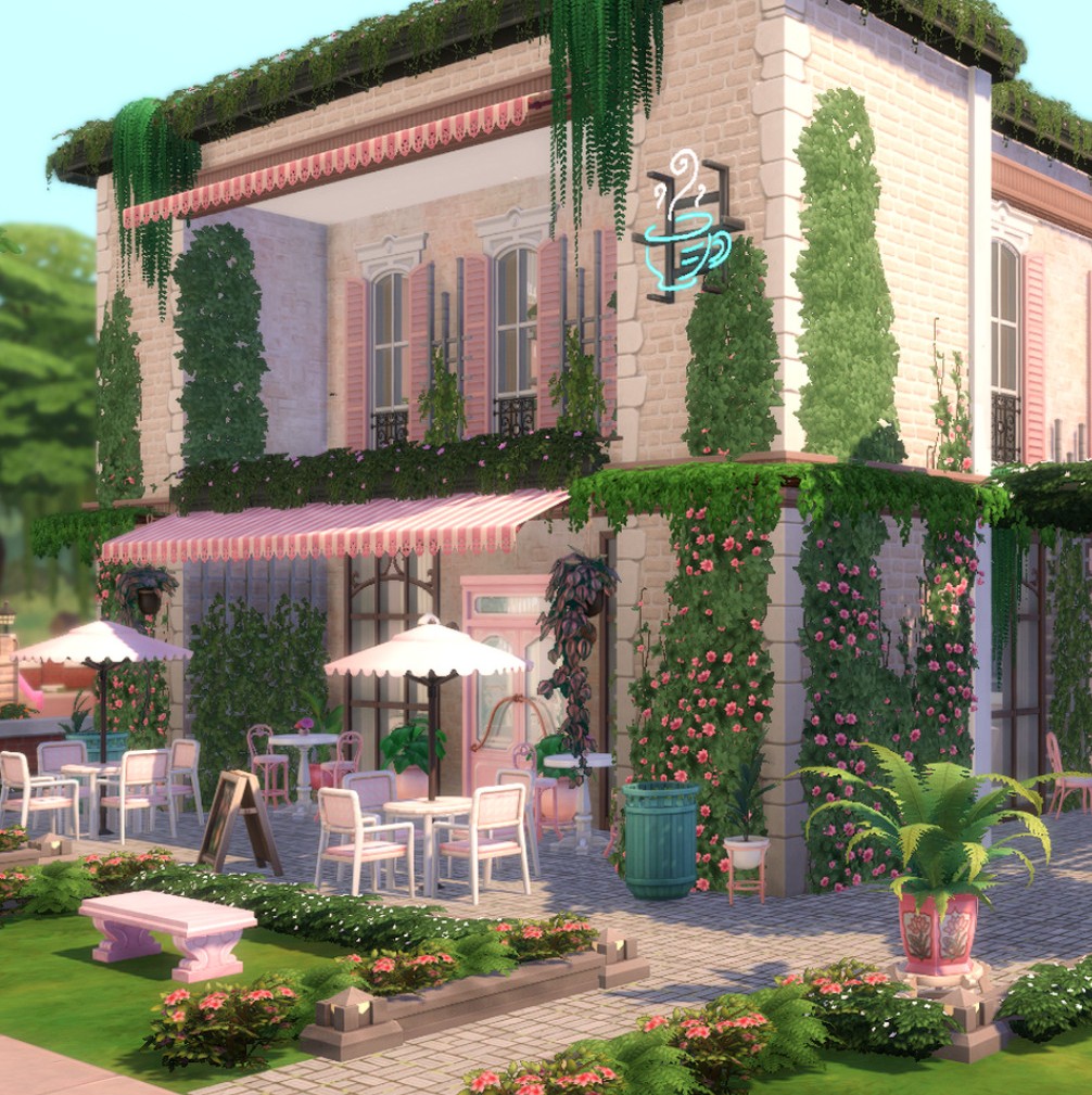 10+ Sims 4 Cafe Builds That Make Your Save Feel Alive (No CC) 11 sims 4 pink cafe no cc
