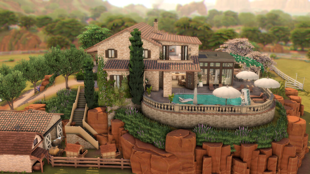 Sims 4 Ranch Homes for Country Living (No CC) 8 sims 4 ranch home with horses and barn