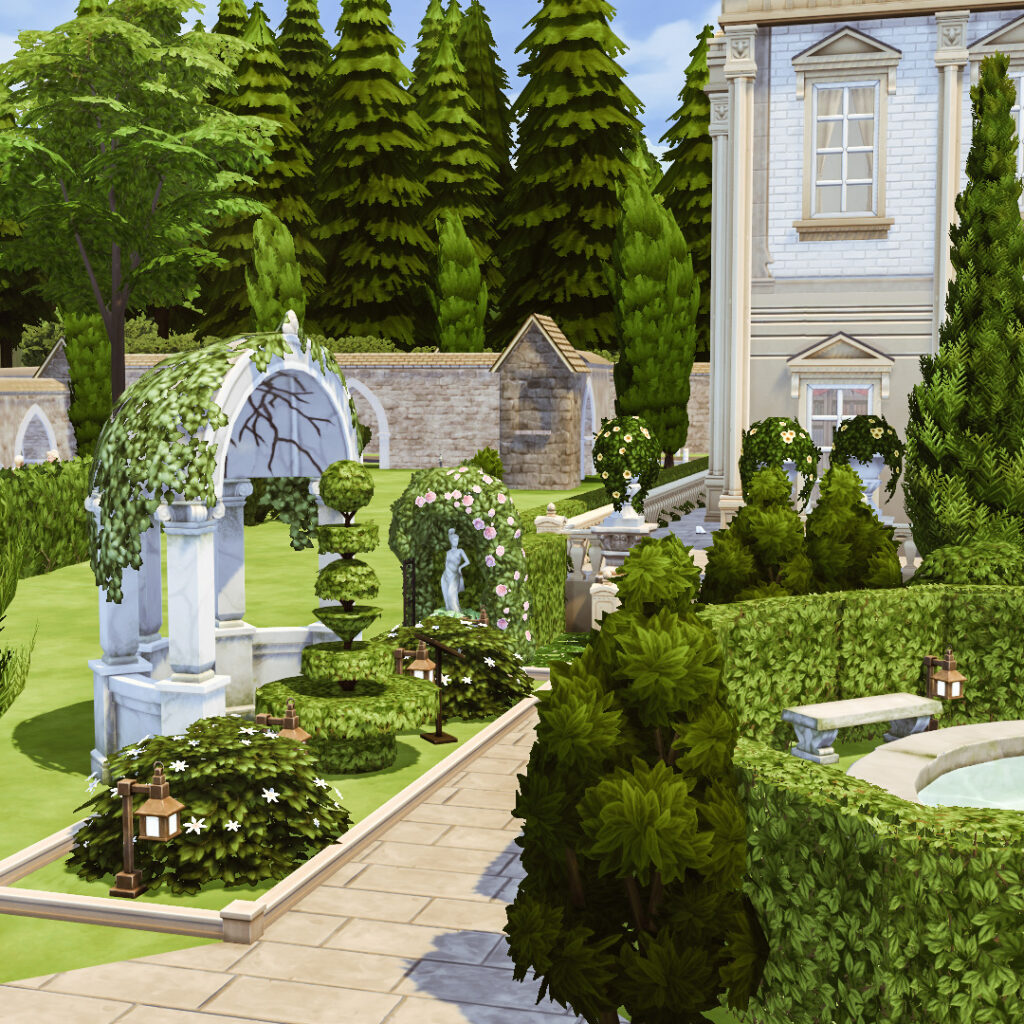 10 Sims 4 Royal Mansions for Generational Saves (No CC) 12 sims 4 royal mansions no cc formal garden layout 1