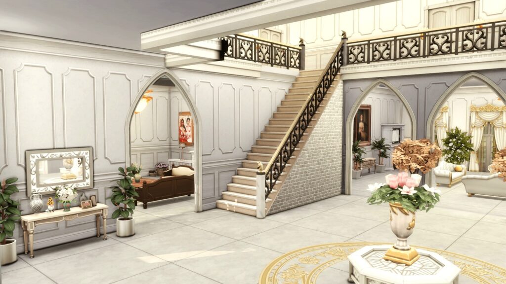 10 Sims 4 Royal Mansions for Generational Saves (No CC) 21 sims 4 royal mansions no cc grand hallway design