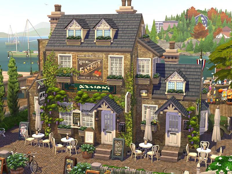 10+ Sims 4 Cafe Builds That Make Your Save Feel Alive (No CC) 22 sims 4 rustic cafe no cc