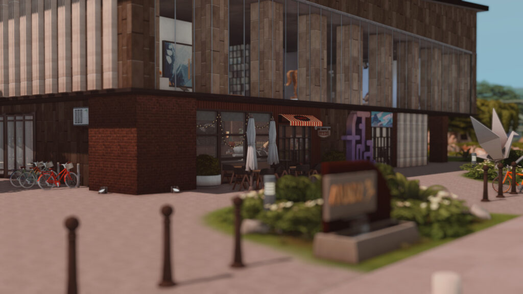 10+ Sims 4 Cafe Builds That Make Your Save Feel Alive (No CC) 37 sims 4 modern gallery and cafe build